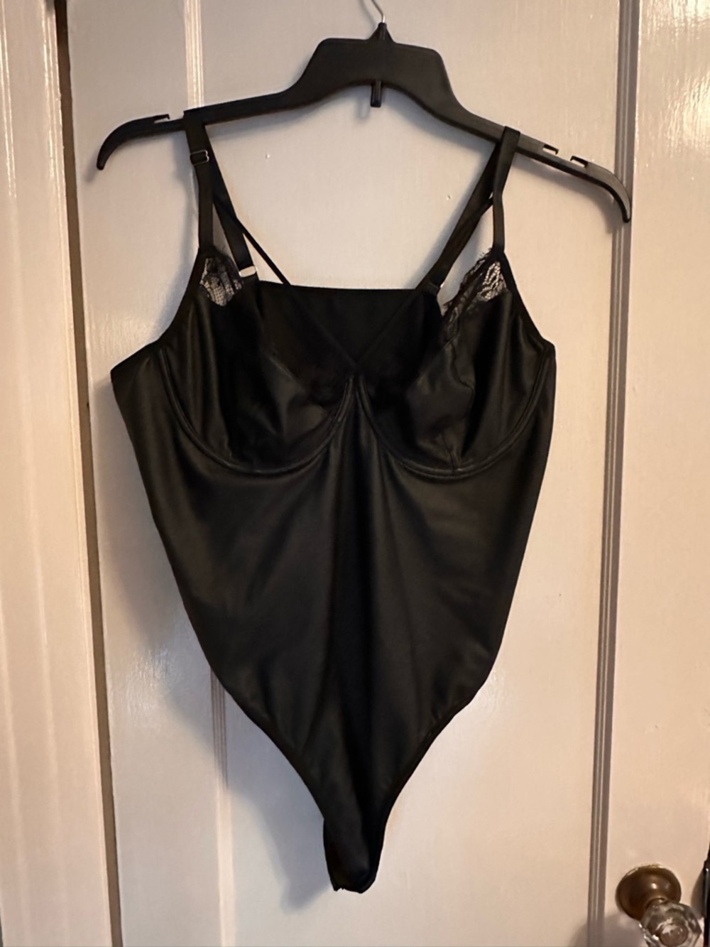 SHEIN Black Satin Lace Trim Bodysuit